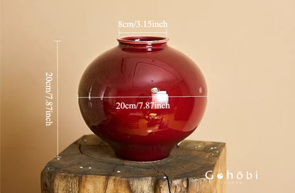Gohobi Jingdezhen Lang Hong Red Ceramic Vase – Handmade Large Round Flower Arrangement Vase