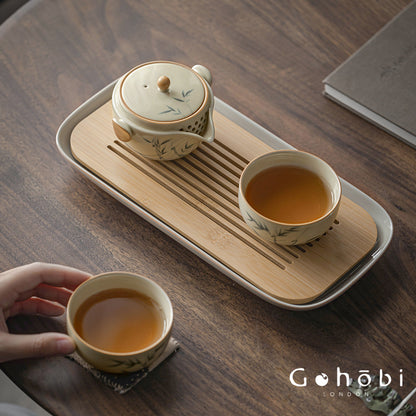 Gohobi Plant Ash Hand-Painted Travel Tea Set – Portable Gaiwan Set with Two Cups
