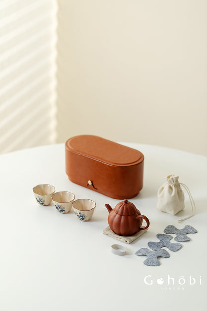 Gohobi Zhu Ni Yixing Purple Sand Travel Tea Set – Portable Gongfu Tea Set with Leather Case