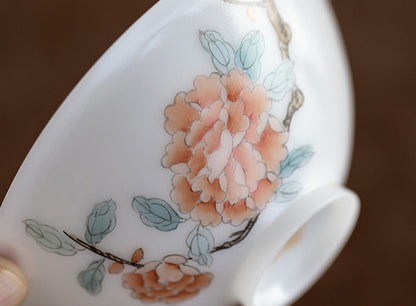 Gohobi Hand-painted Jade White Floral Porcelain Tea Cup