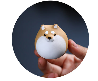 Gohobi Handmade Ceramic YiXing Clay Shiba Inu Dog Ornament Tea pet