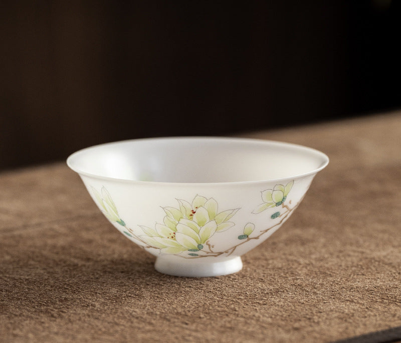 Gohobi Hand-painted Jade White Floral Porcelain Tea Cup