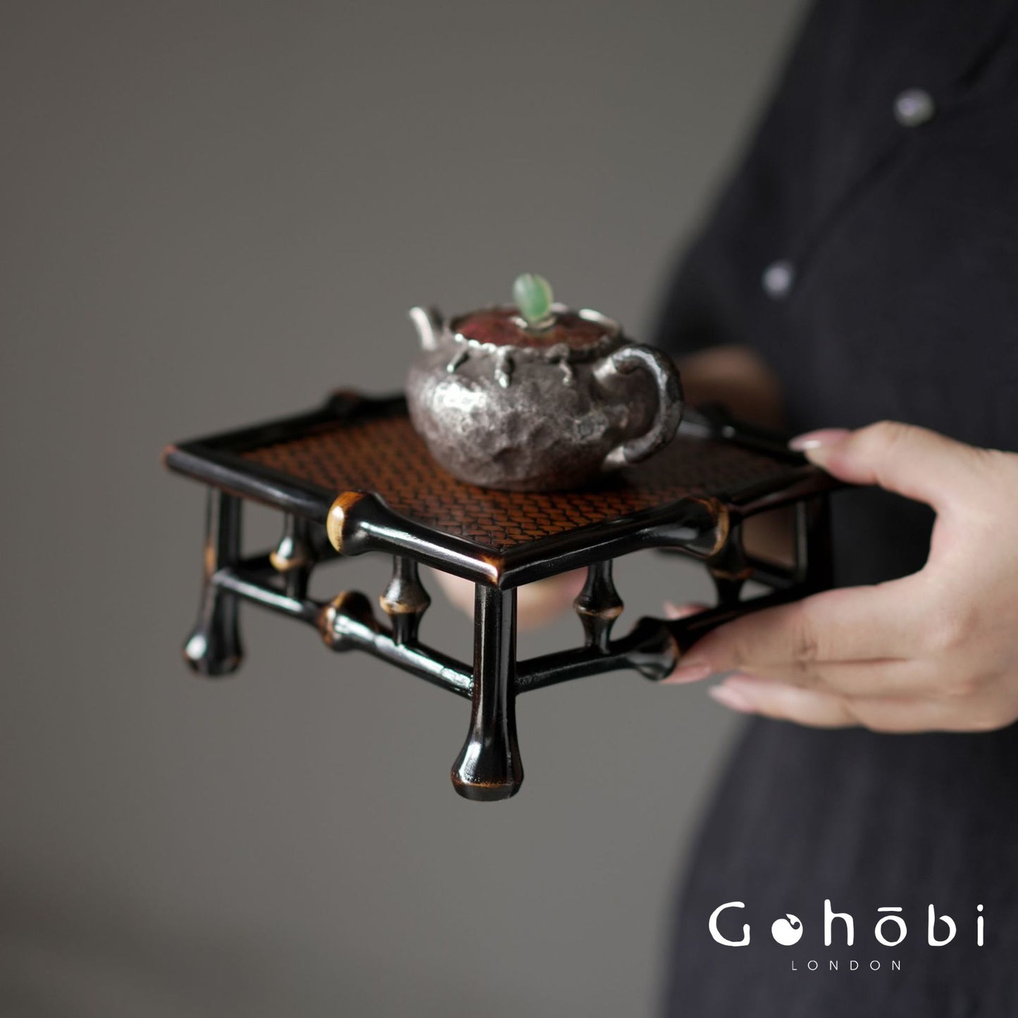 Gohobi Handmade Bamboo Display Table – Retro Tea Set Storage Shelf & Decorative Base