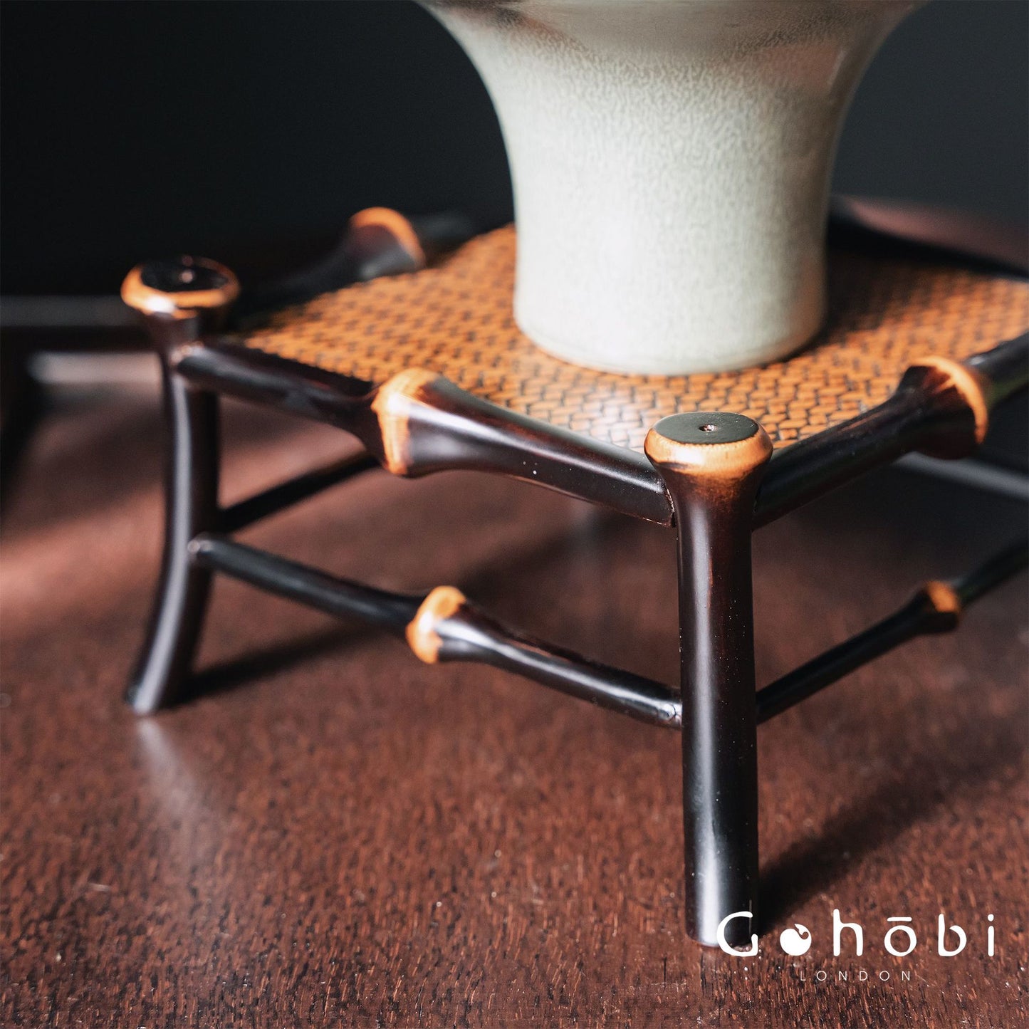 Gohobi Handmade Bamboo Flower Stand – Small Desktop Zen Tea Room & Orchid Display Table