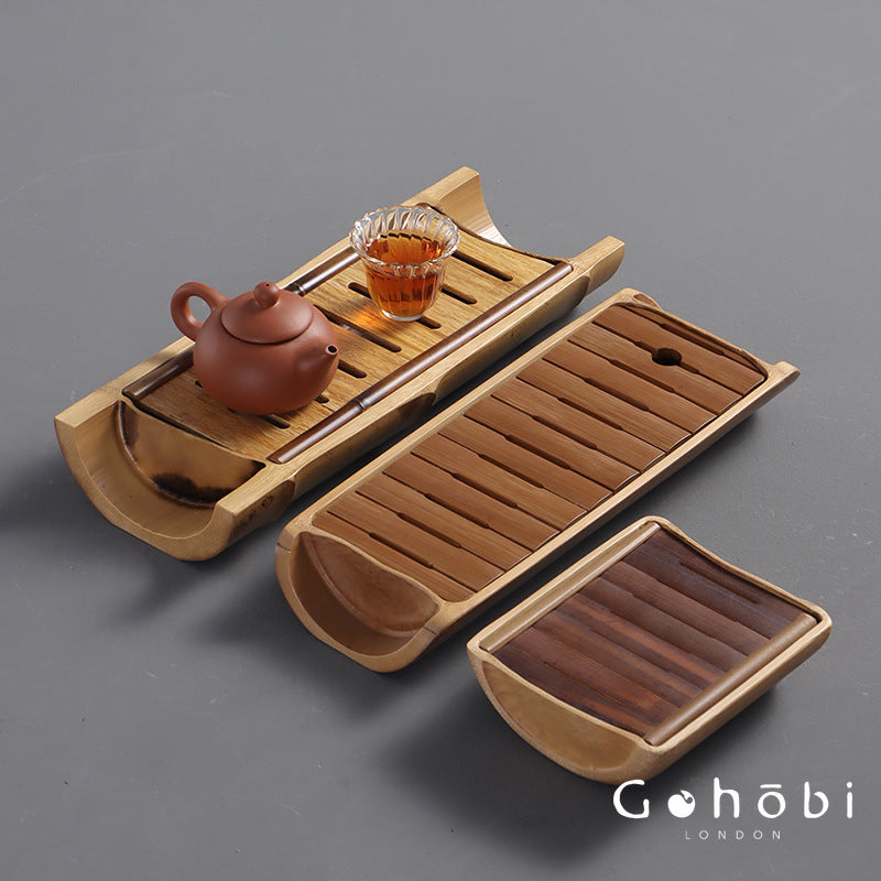 Gohobi Natural Old Bamboo Tea Tray – Water Storage Kung Fu Tea Tray Portable Wet Tea Table
