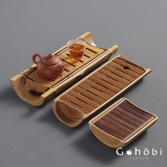 Gohobi Natural Old Bamboo Tea Tray – Water Storage Kung Fu Tea Tray Portable Wet Tea Table