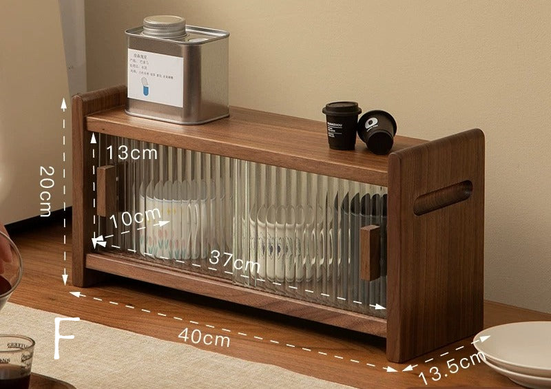 Gohobi Black Walnut Storage Cabinet – Solid Wood Medieval Style Tea and Tableware Cabinet