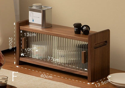Gohobi Black Walnut Storage Cabinet – Solid Wood Medieval Style Tea and Tableware Cabinet