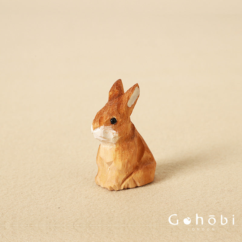 Gohobi Handcrafted Wooden Bunny Ornament – Brown or White Solid Wood Rabbit Decor
