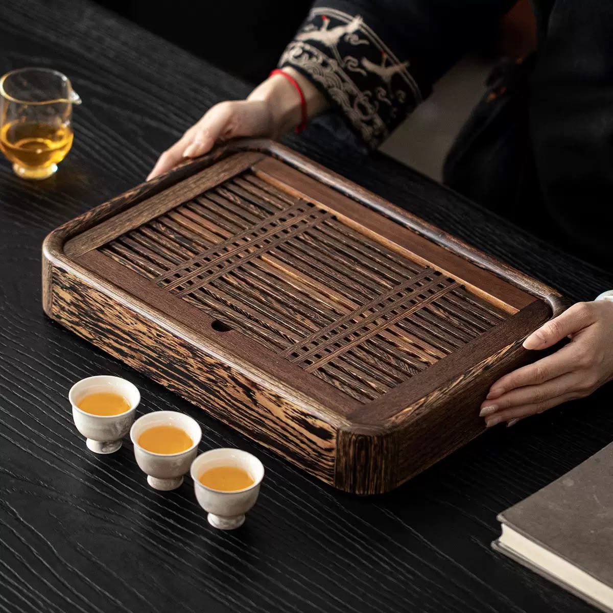 Gohobi Black Walnut Wood Tea Tray – Rectangular Solid Wood Gongfu Dry Brewing Tray