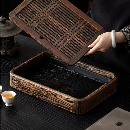 Gohobi Black Walnut Wood Tea Tray – Rectangular Solid Wood Gongfu Dry Brewing Tray