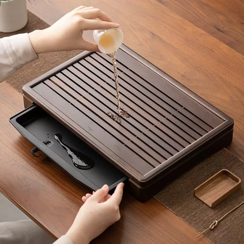 Gohobi Black Walnut Wood Tea Tray – Rectangular Solid Wood Gongfu Dry Brewing Tray