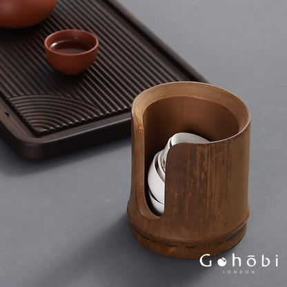 Gohobi Bamboo Woven Tea Cup Holder Basket – Zen Style Tea Set Storage Tube & Chopstick Basket