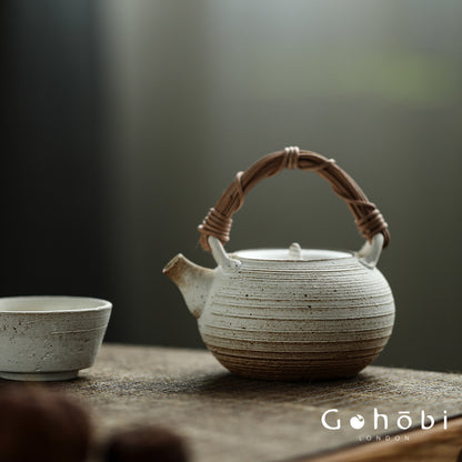 Gohobi Insect-Eaten Shino Handmade Teapot – Japanese Retro Wabi-Sabi Beam Pot (300–400ml)
