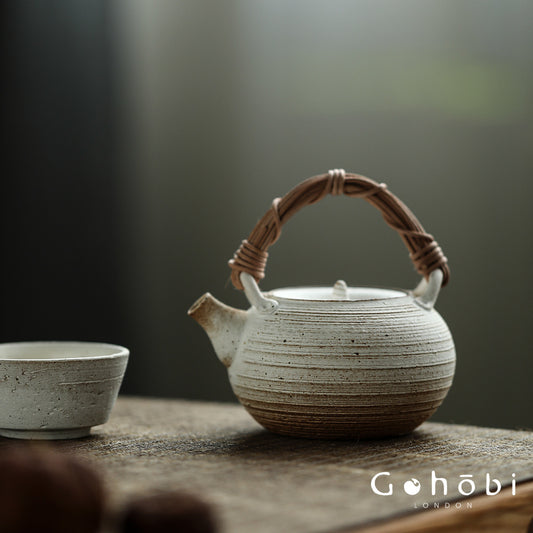 Gohobi Insect-Eaten Shino Handmade Teapot – Japanese Retro Wabi-Sabi Beam Pot (300–400ml)