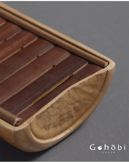 Gohobi Natural Old Bamboo Tea Tray – Water Storage Kung Fu Tea Tray Portable Wet Tea Table