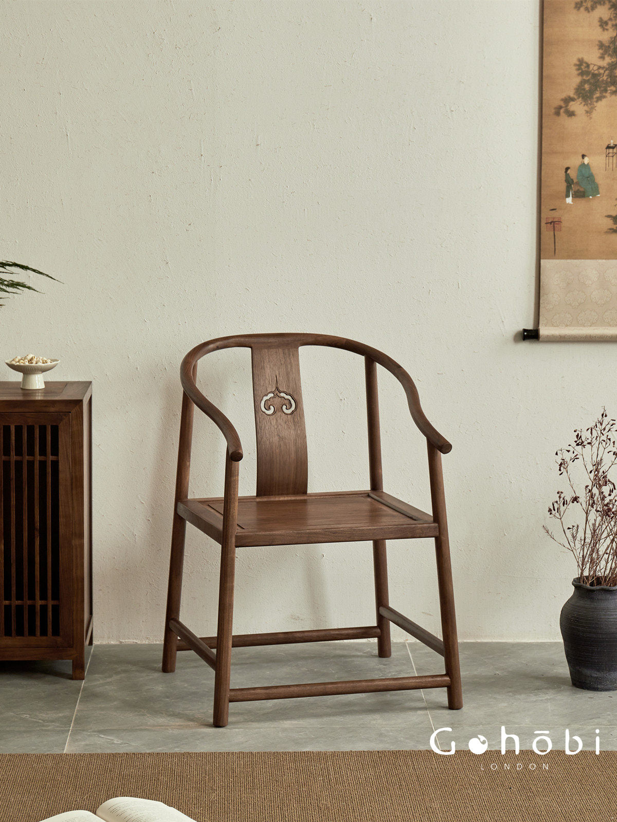 Gohobi Black Walnut Chinese Style Armchair – Solid Wood Taishi Tea Chair