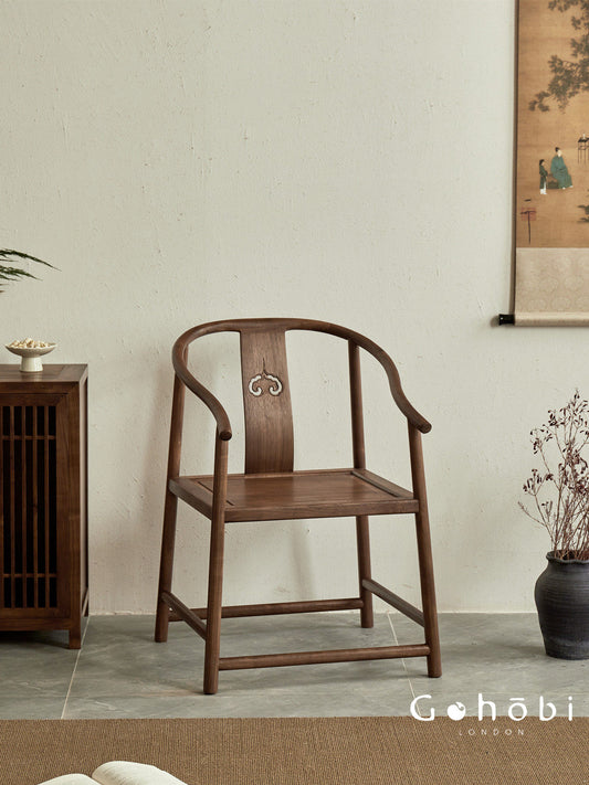 Gohobi Black Walnut Chinese Style Armchair – Solid Wood Taishi Tea Chair