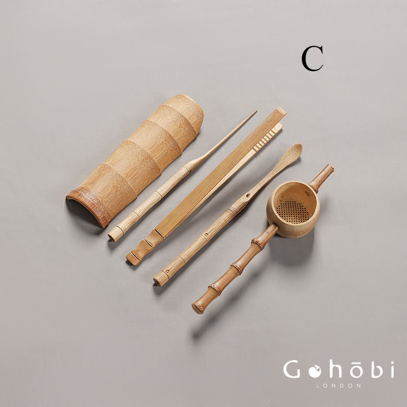 Gohobi Bamboo Basket Tea Accessories Set – Japanese-Style Six Gentlemen Kung Fu Tea Tools