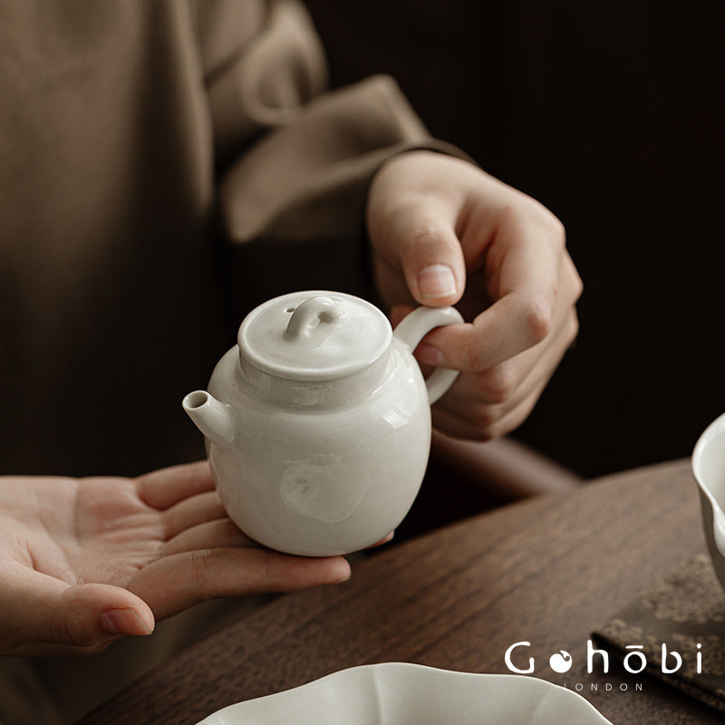 Gohobi Wood Ash Glaze Vessel Teapot – Handmade Ceramic Gongfu Tea Pot with Ball Filter