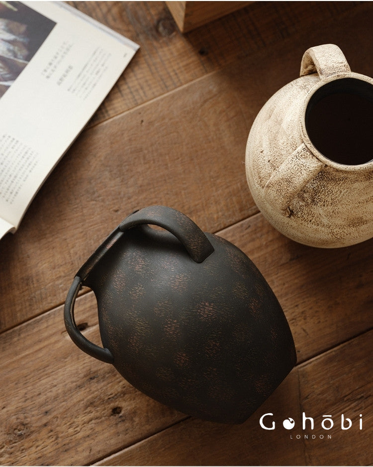 Gohobi Japanese Wabi-Sabi Three-Ear Ceramic Vase – Handmade Dried Flower Decorative Vase