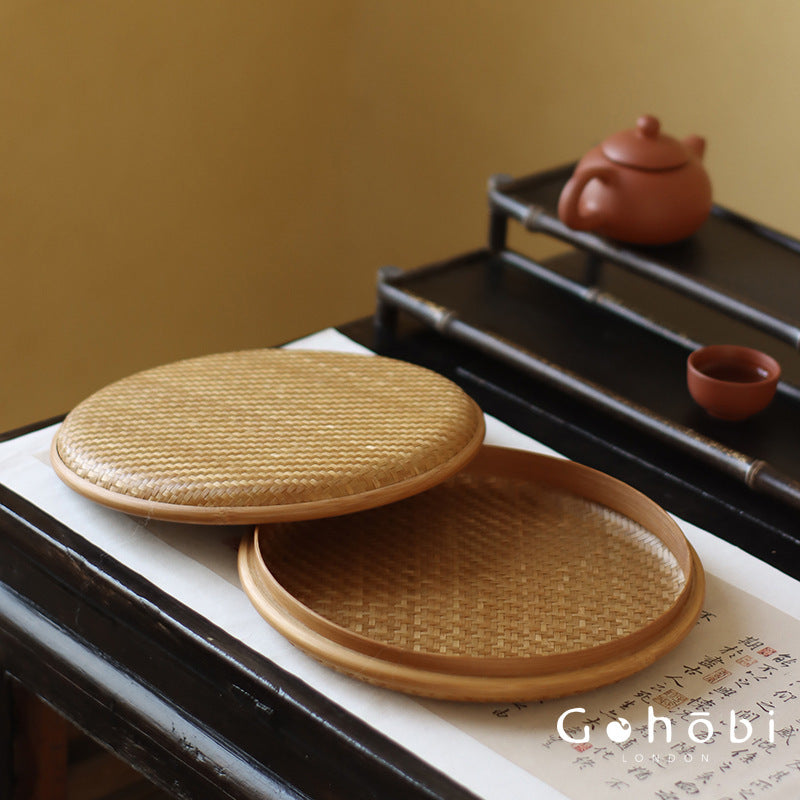Gohobi Handmade Bamboo Woven Pu'er Tea Box – Retro Chinese Tea Cake Storage Box for Qizi Cake Collection