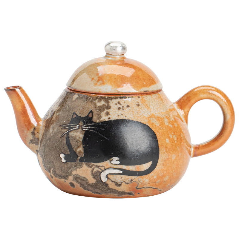 Gohobi Handmade Black Ink Hand-painted Cat Teapot 012