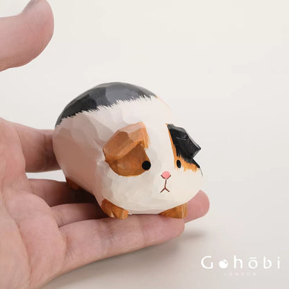 Gohobi Handcrafted Wooden Guinea Pig Ornament – Cute Solid Wood Animal Sculpture Home Decor