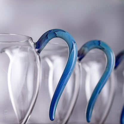 Gohobi Handmade Blue Handle Glass Pitcher