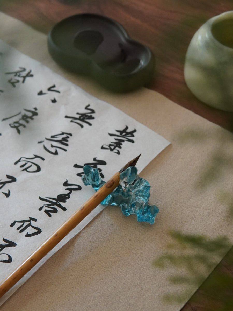 Gohobi Pate de Verre Taihu Lake Stone Coloured Glass Incense and Pen Holder Paperweight Ornament