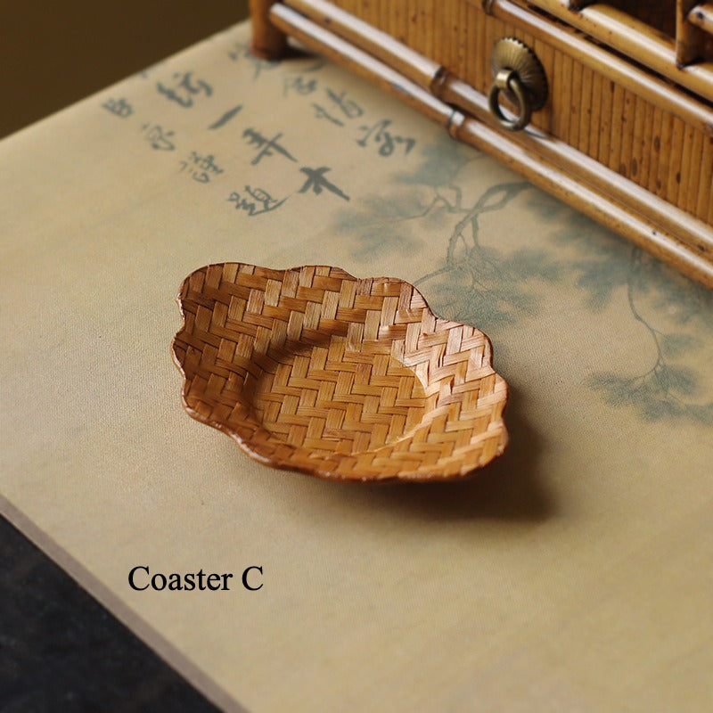 Gohobi Handmade Bamboo Cup Coasters Placemats – Rattan Tea Coaster Heat Insulation Pad