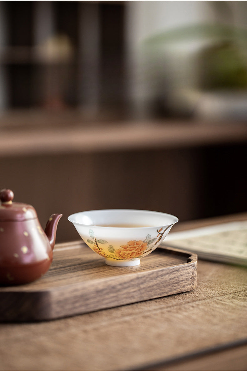 Gohobi Hand-painted Jade White Floral Porcelain Tea Cup