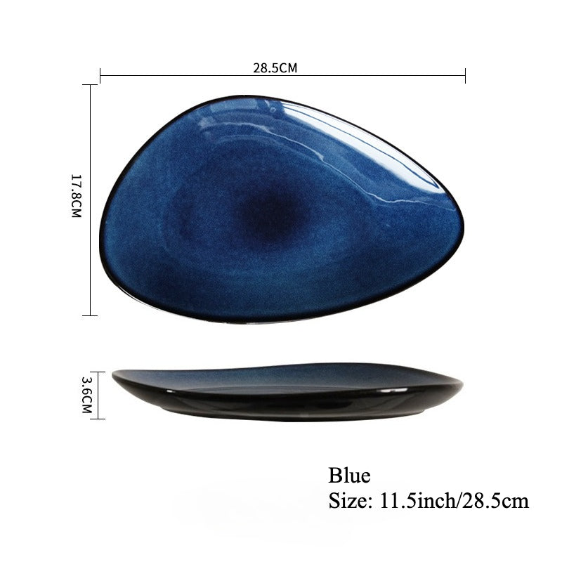 Gohobi Japanese Kiln-Glazed Irregular Oval Plate