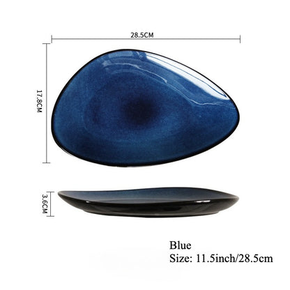 Gohobi Japanese Kiln-Glazed Irregular Oval Plate