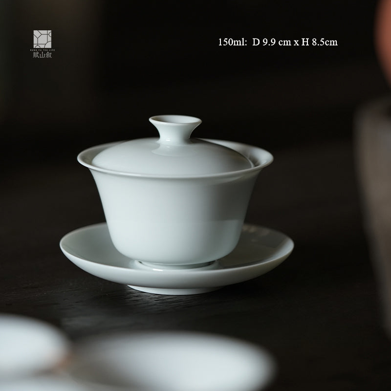 [賦山敘 x Gohobi] Jingdezhen Handmade Tea Testing Jade White Ceramic Gaiwan and Saucer