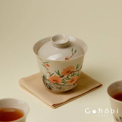 Gohobi Wood Ash Glaze Travel Tea Set – Hand-Painted Gaiwan Tea Set with Leather Case