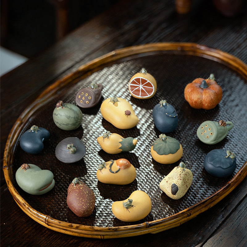 Yixing Purple Sand Spray Pastèque Thé Pet Fait Main Grenouille, Citrouille, Graines de Lotus, Citron, Fève Service à Thé, Sculpture En Gros