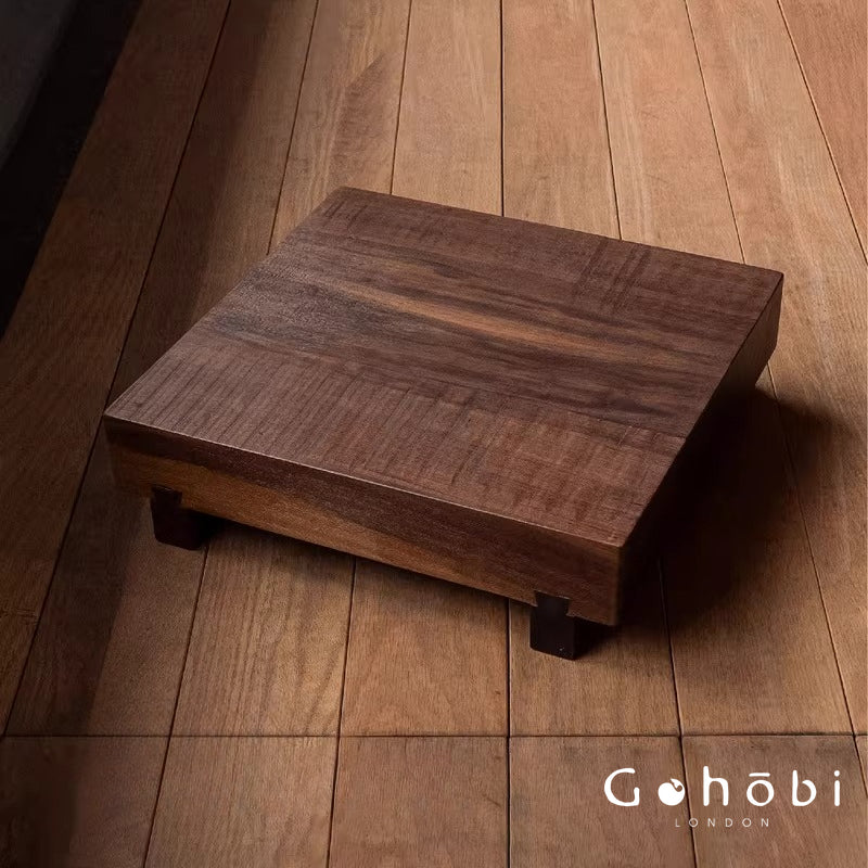 Gohobi Black Walnut Solid Wood Stool or Leather Cushion – Handmade Square Seat for Dining Room, Living Room or Tea Room | FSC Certified