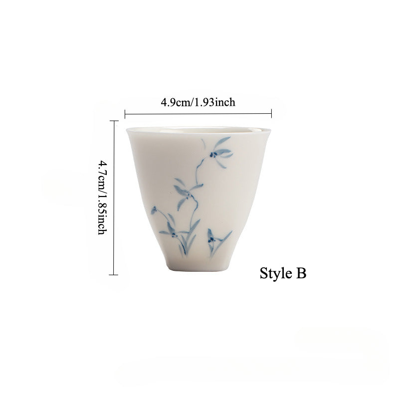 Gohobi White Porcelain Hand-Painted Orchid Teacup