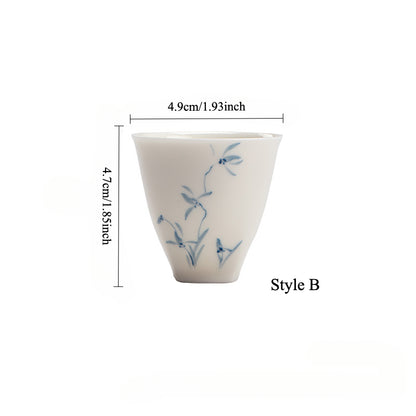 Gohobi White Porcelain Hand-Painted Orchid Teacup