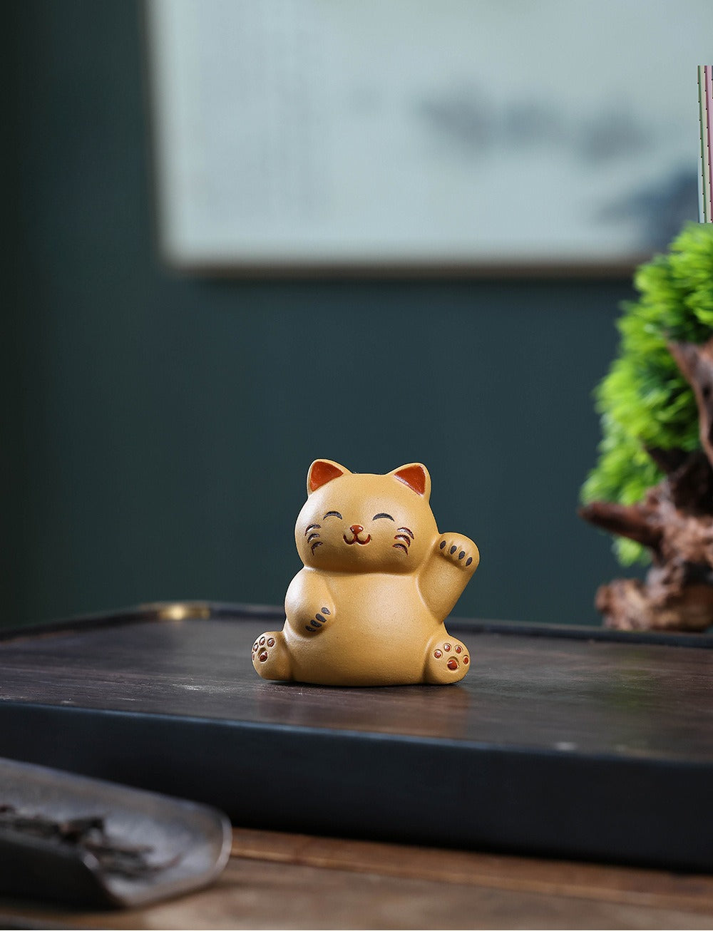 Gohobi Yixing Purple Clay Lucky Cat Tea Pet – Handmade Fortune Cat Tea Table Ornament