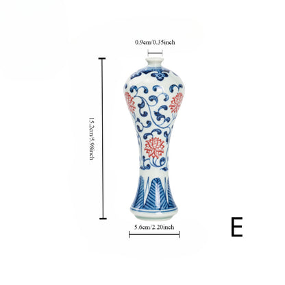 Gohobi Hand-painted Blue and White Porcelain Vase (Red Flowers)