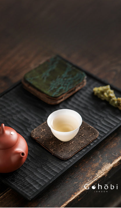 Gohobi Xiangyun Silk Tea Coaster – Handmade Tussah Silk Square Tea Mat Heat Insulation Pad