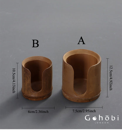 Gohobi Bamboo Woven Tea Cup Holder Basket – Zen Style Tea Set Storage Tube & Chopstick Basket