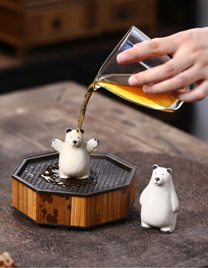 Gohobi Handmade Ceramic YiXing Clay Polar Bear Ornament Tea pet