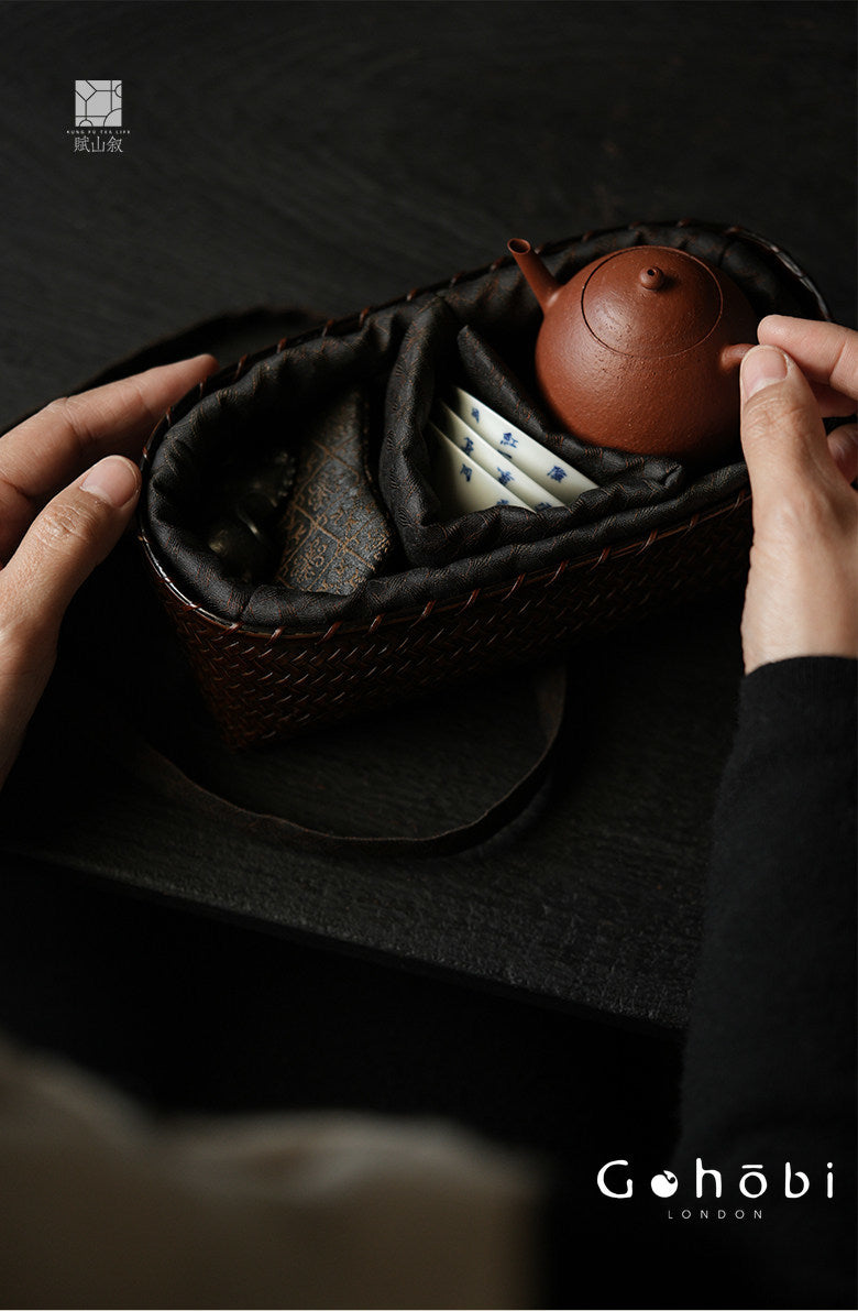 [賦山敘 x Gohobi] Gohobi Bamboo Travel Tea Box – Portable Tea Set Storage Bag with Carry Strap