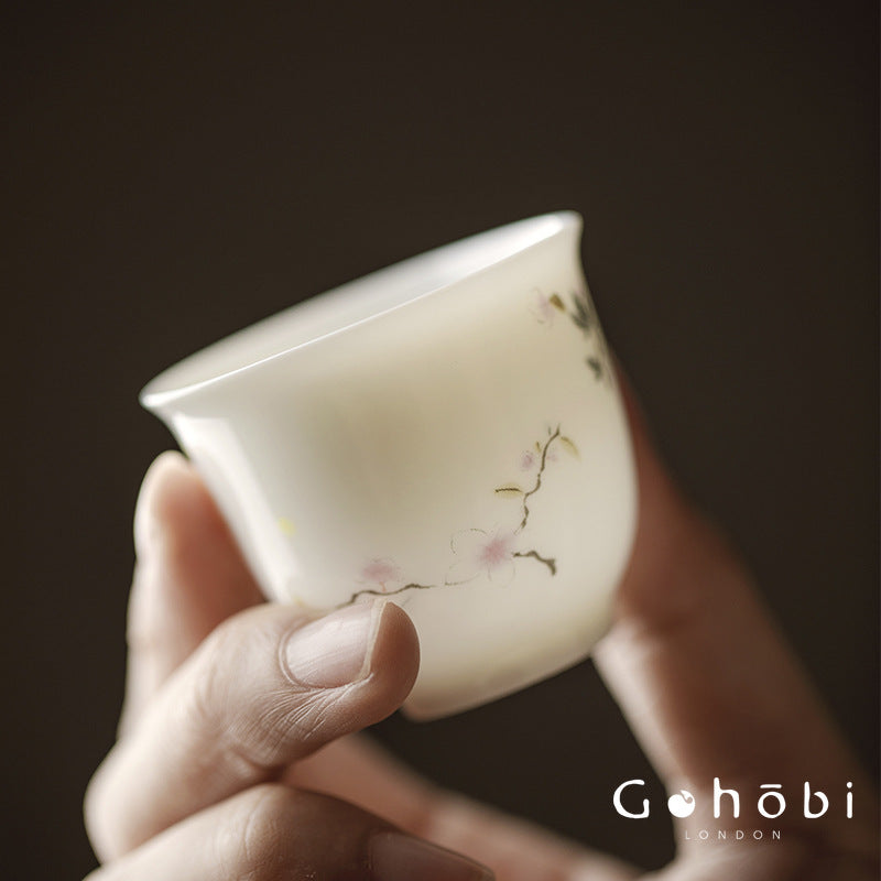 Gohobi Sweet White Porcelain Teacup – Handmade Thin Porcelain Gongfu Master Cup