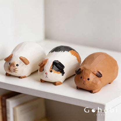 Gohobi Handcrafted Wooden Guinea Pig Ornament – Cute Solid Wood Animal Sculpture Home Decor