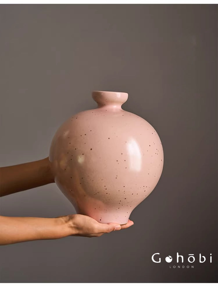 Gohobi Jingdezhen Handmade Ceramic Vase – Coarse Pottery Retro Spherical Flower Vase