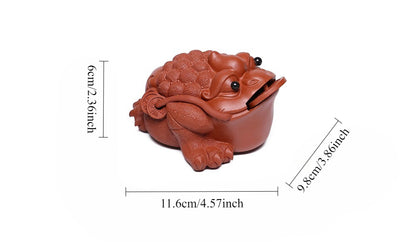 Gohobi Yixing Purple Clay Flame Golden Toad Tea Pet – Handmade Lucky Three-Legged Toad Ornament